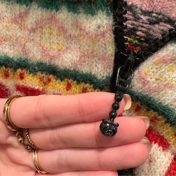 Teddy Fresh Black Zip-Up Sweater with Multicolor Fair Isle Hearts - Picture 4 of 5